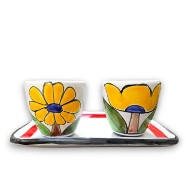 Handmade Ceramic Coffee Cups with Tray Set Daisy Tulip desimone pottery Handmade Ceramic Coffee Cups with Tray Set Daisy Tulip desimone pottery